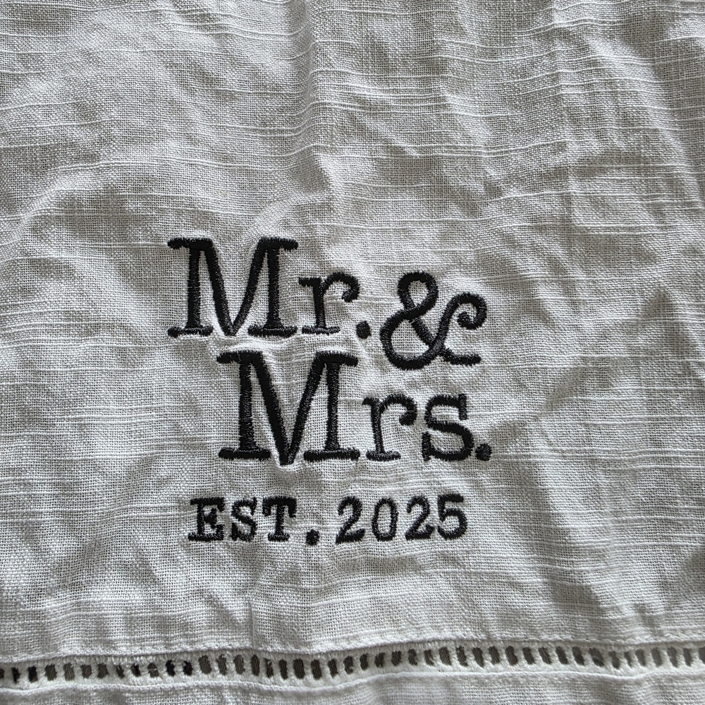 Mr. & Mrs. Embroidered White Towel